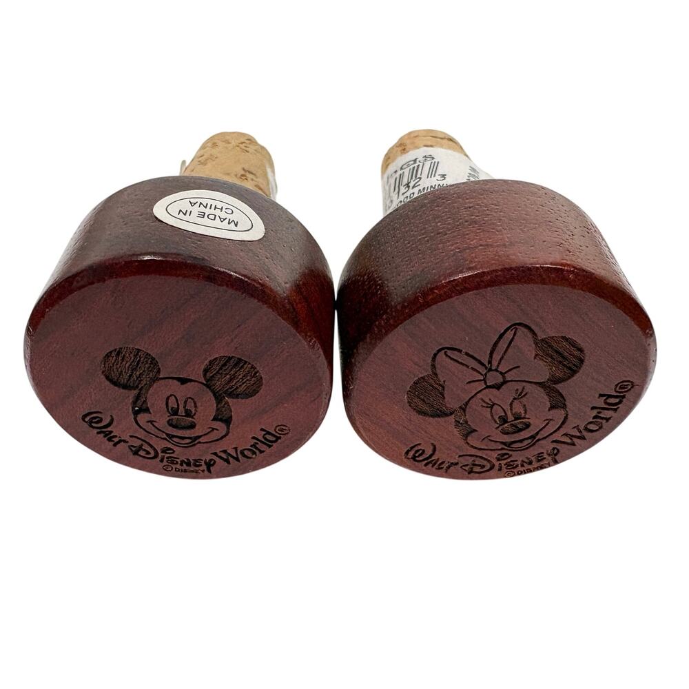 Walt Disney World Mickey & Minnie Mouse Wine Bottle Cork Stopper Wood Engraved